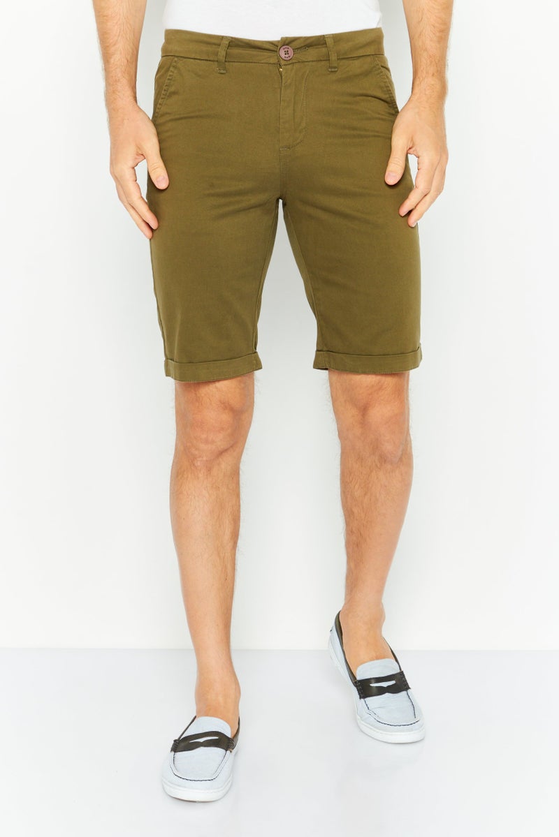 GAS Men Solid Chino Shorts, Olive - Image 1