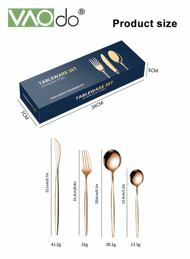 فاو دو 24 قطع الفولاذ المقاوم للصدأ مجموعة أدوات المائدة مجموعة خدمة 6 مع ستيك سكين مرآة مصقول أدوات المائدة مجموعة الفضيات روز الذهب - Image 2