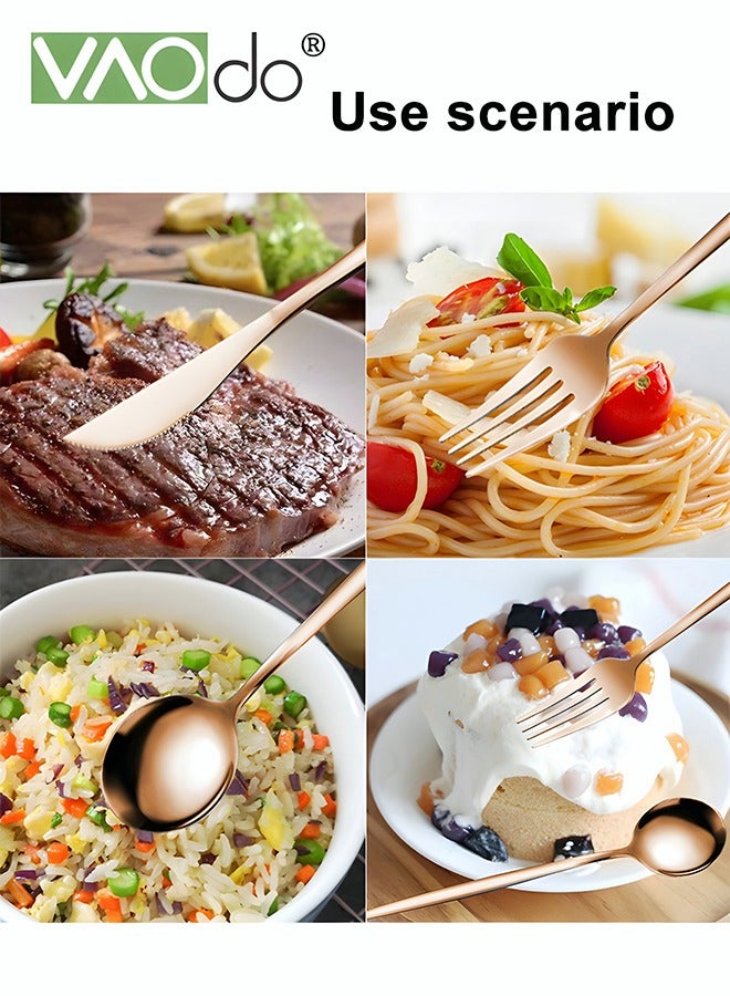 فاو دو 24 قطع الفولاذ المقاوم للصدأ مجموعة أدوات المائدة مجموعة خدمة 6 مع ستيك سكين مرآة مصقول أدوات المائدة مجموعة الفضيات روز الذهب - Image 4