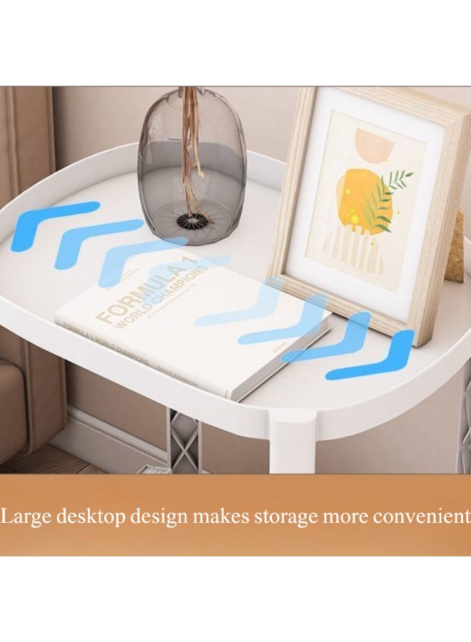 McDou 2-Tier Rolling Side Table with Wheels - Foldable Square Side Table for Living Room Bedroom, Can be Used as Bedside Table/Nightstand/Snack Table, Waterproof and Durable, Two Colors Available - Image 4