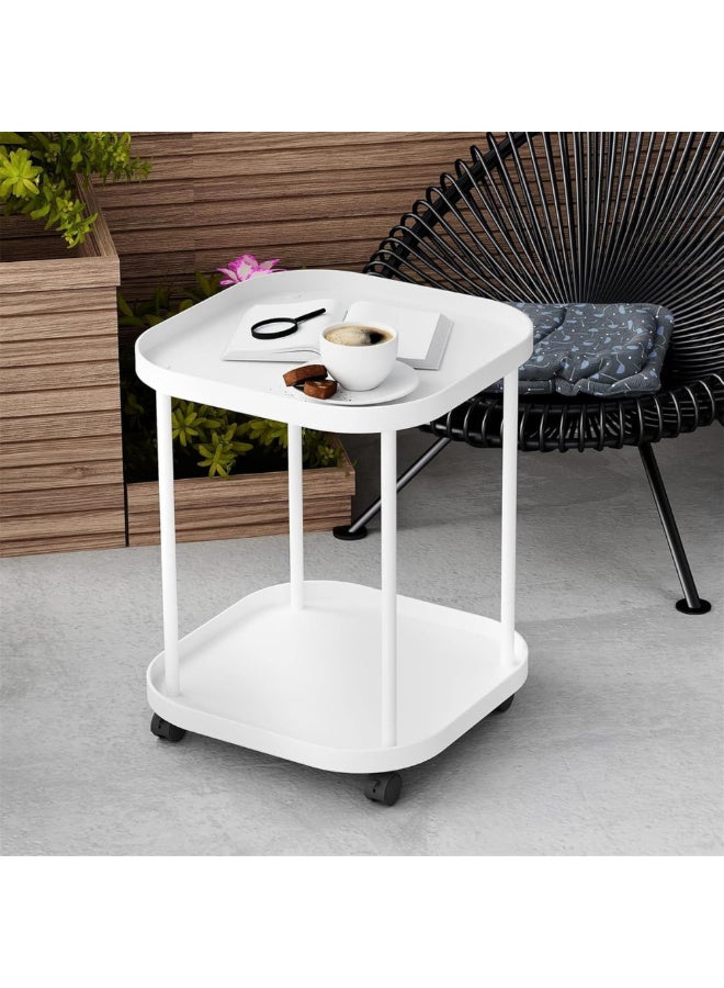 McDou 2-Tier Rolling Side Table with Wheels - Foldable Square Side Table for Living Room Bedroom, Can be Used as Bedside Table/Nightstand/Snack Table, Waterproof and Durable, Two Colors Available - Image 1