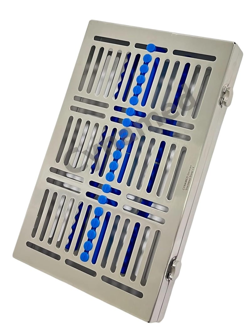 CYNAMED Turn Button Premium German Dental Veterinary Autoclave Sterilization Cassettes for 20 Instruments-Detachable LID Double Botton Type for Big Parts () (Blue) - Image 1