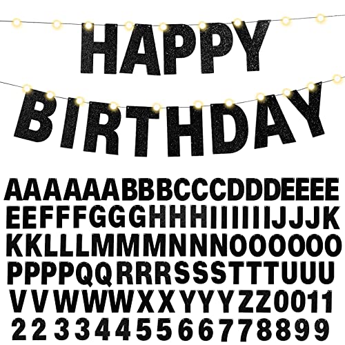 TaoBary 112 Pcs DIY Letter Kit Glitter Customizable Banner Letters Include 107 Letters and Numbers 3 Rope and 2 Needles for Birthday Halloween Christmas Wedding Valentine Party DecorBlack - Image 1