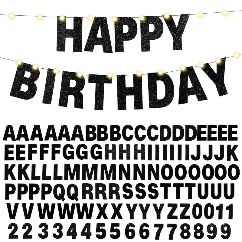 TaoBary 112 Pcs DIY Letter Kit Glitter Customizable Banner Letters Include 107 Letters and Numbers 3 Rope and 2 Needles for Birthday Halloween Christmas Wedding Valentine Party DecorBlack - Image 2
