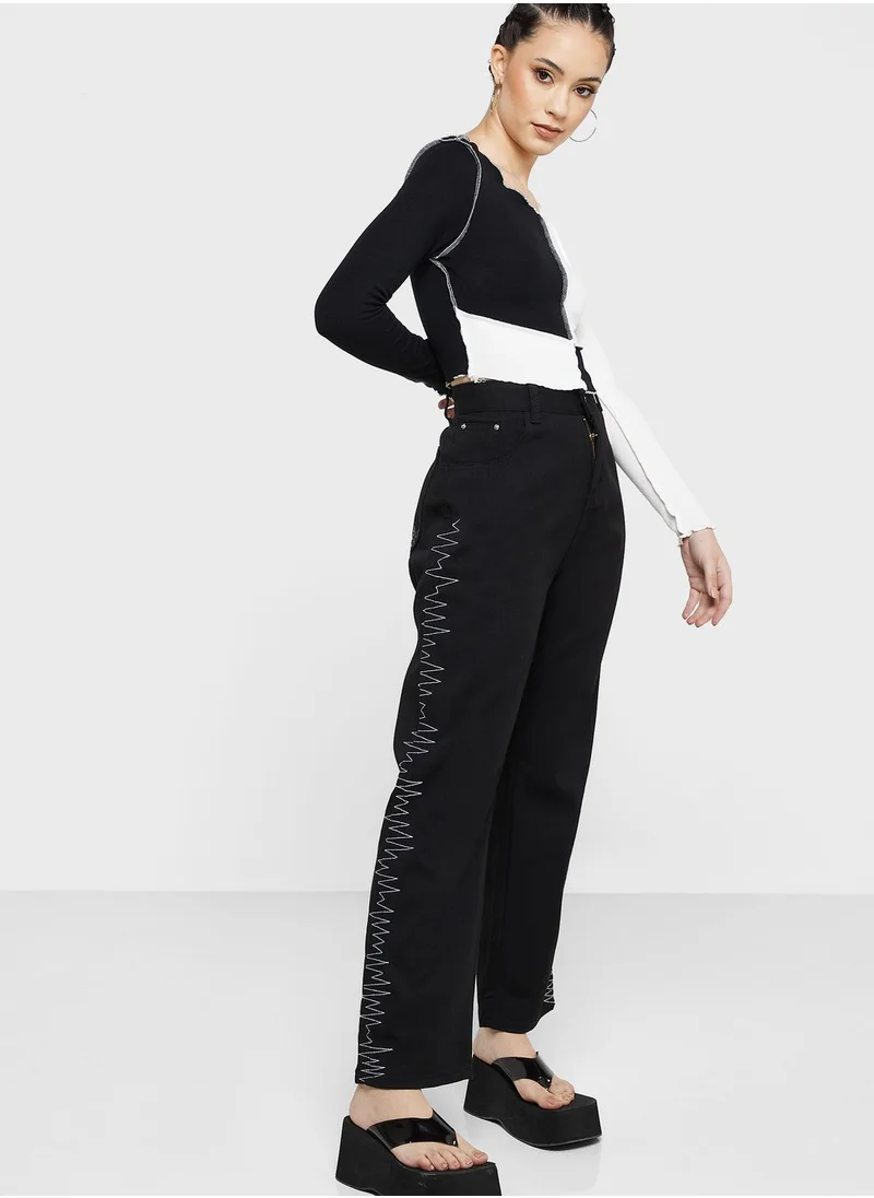 Ginger Side Panel Print Detail Jeans