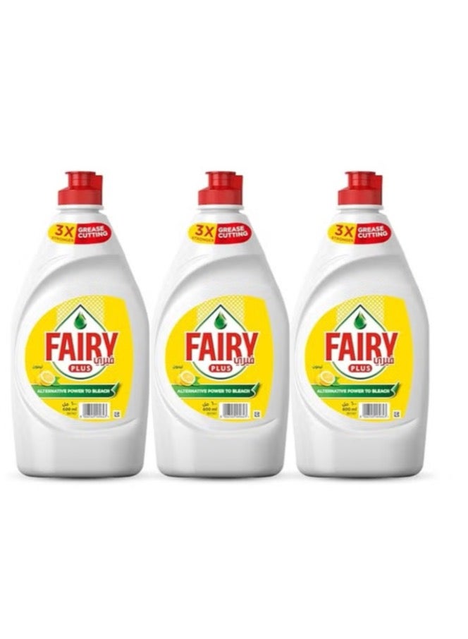 Fairy Plus Lemon Dishwashing Liquid Soap with alternative power to bleach, 3x800ml