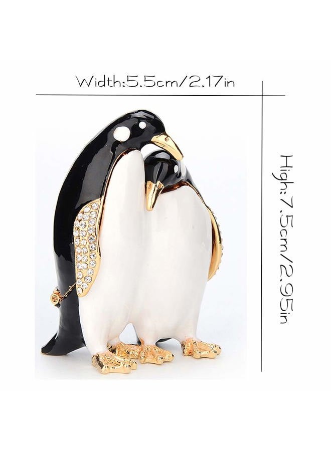Furuida Trinket Box Penguin with Hinged Enameled Jewelry Box Classic Animal Ornaments Metal Craft Gift for Home Decor - Image 3