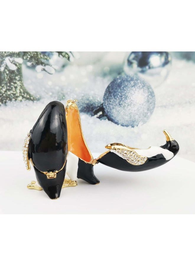 Furuida Trinket Box Penguin with Hinged Enameled Jewelry Box Classic Animal Ornaments Metal Craft Gift for Home Decor - Image 5