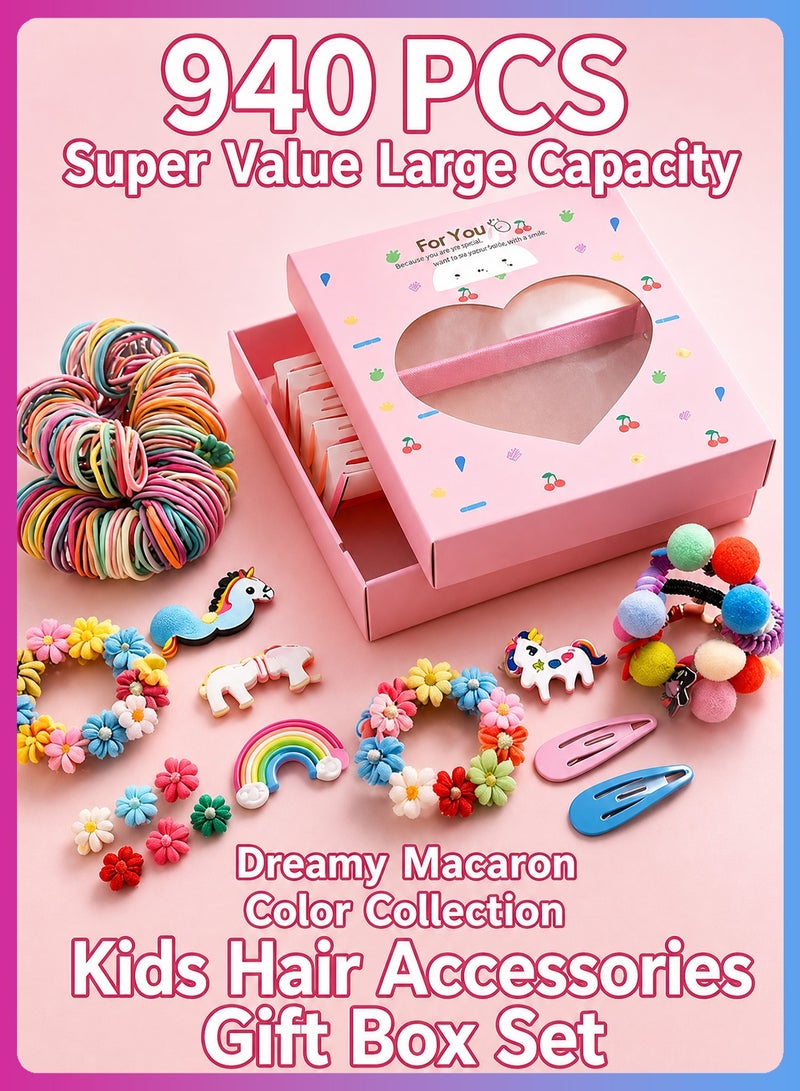 BELANO 940 Pcs Hair Accessories Set, Cute Hair Clips for Girls for Daily Schooling & Hairstyles, Hair Accessories Gift Box for Kids with No Damage Hair Elastics - Image 4
