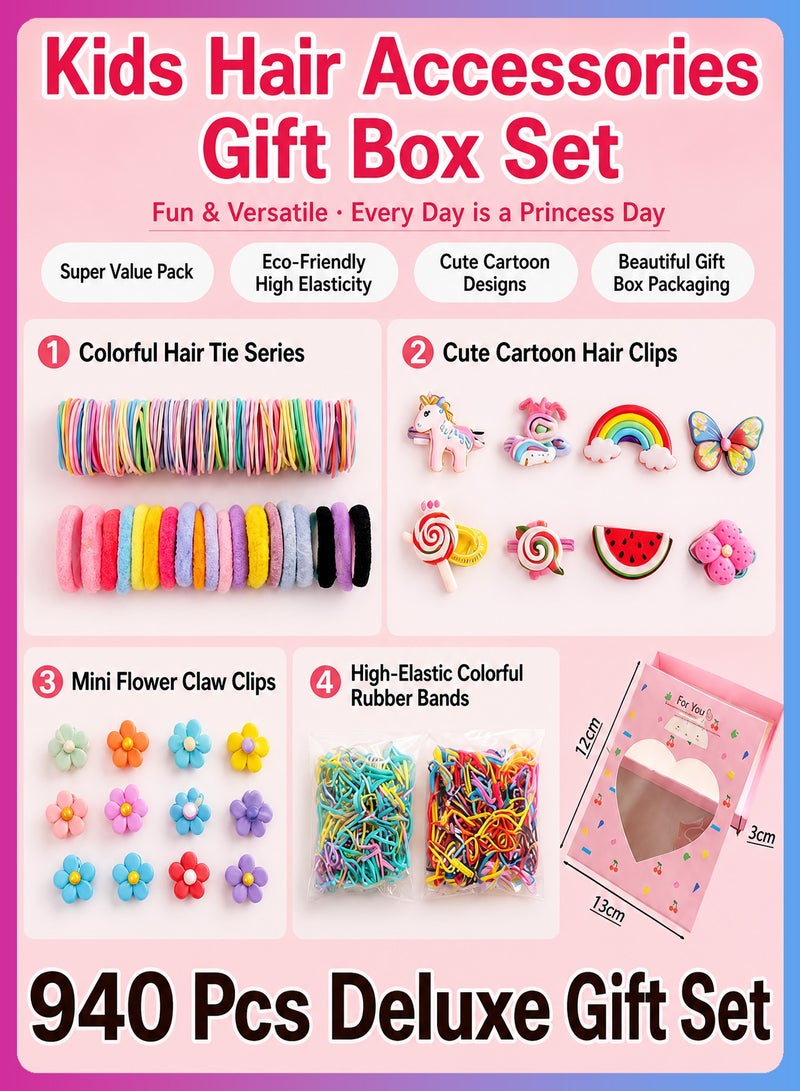 BELANO 940 Pcs Hair Accessories Set, Cute Hair Clips for Girls for Daily Schooling & Hairstyles, Hair Accessories Gift Box for Kids with No Damage Hair Elastics - Image 2