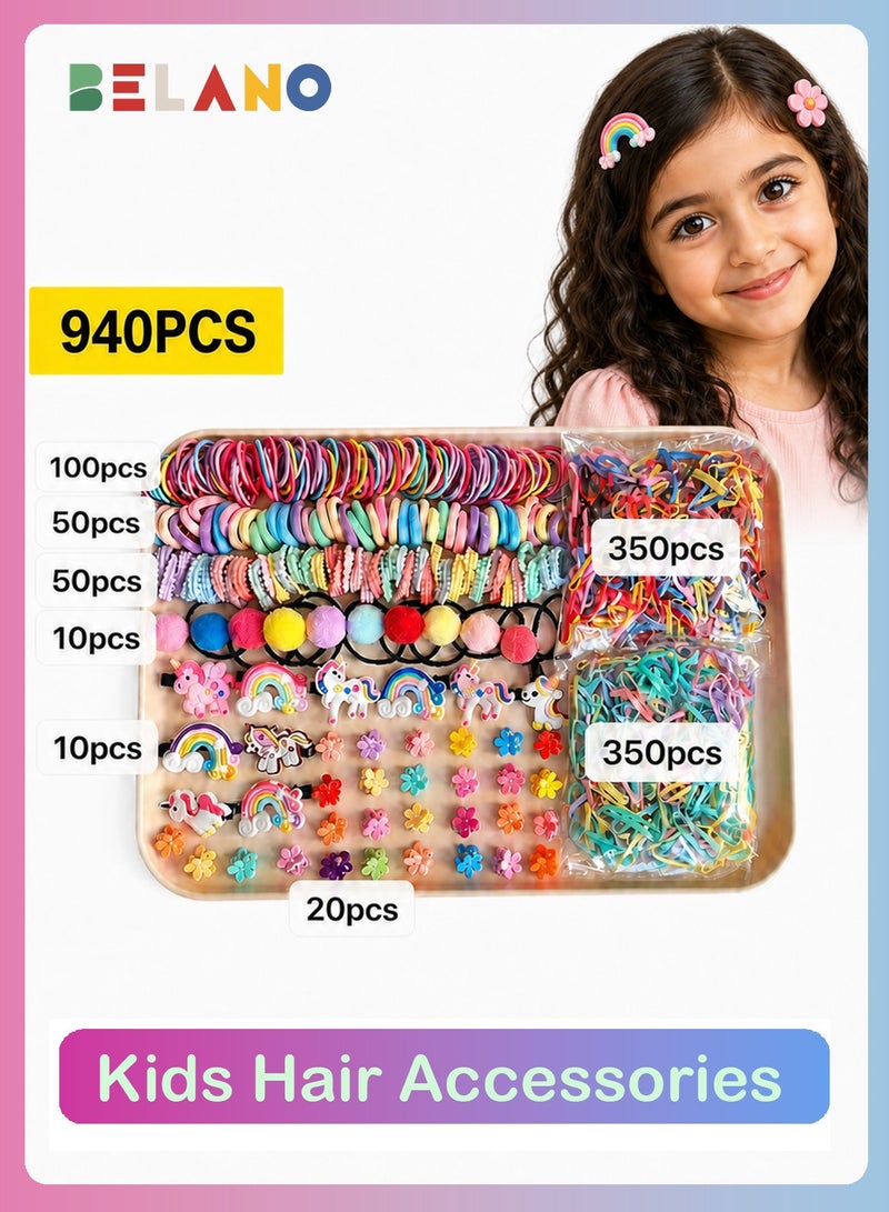 BELANO 940 Pcs Hair Accessories Set, Cute Hair Clips for Girls for Daily Schooling & Hairstyles, Hair Accessories Gift Box for Kids with No Damage Hair Elastics - Image 1