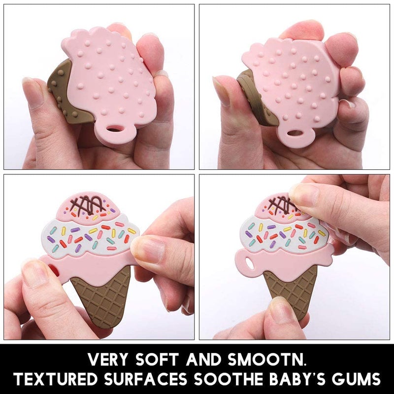 AmazingM Baby Food Grade Silicone Teether Toy with One Piece Design Pacifier Clip HolderTeething Pain Relief Toys Gift Set for 3 Months Boys and GirlsFreezer SafeBPA Free Ice Cream - Image 3