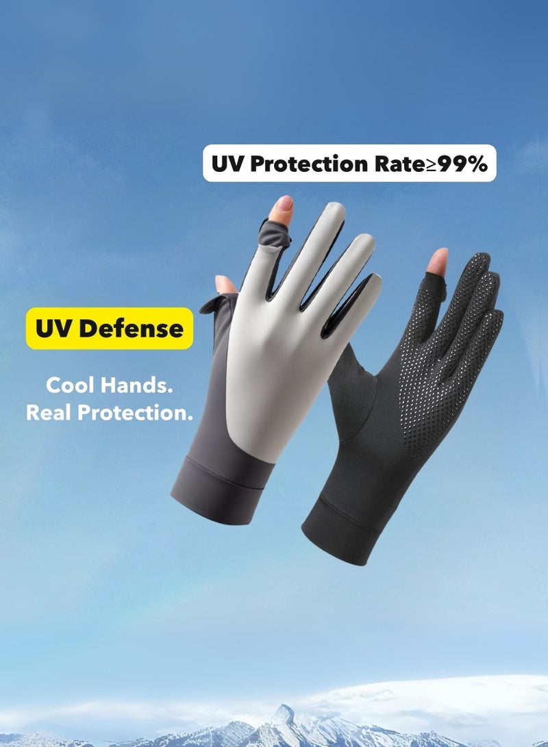 UPF50+ Cooling Sun Gloves for Women – Touchscreen-Friendly, Breathable Cool-Touch Fabric, Anti-Slip Grip, Thumb & Index Finger Open Design, UV Protection for Driving, Hiking, Cycling & Outdoor Use (1 Pair, Gray) - Image 1