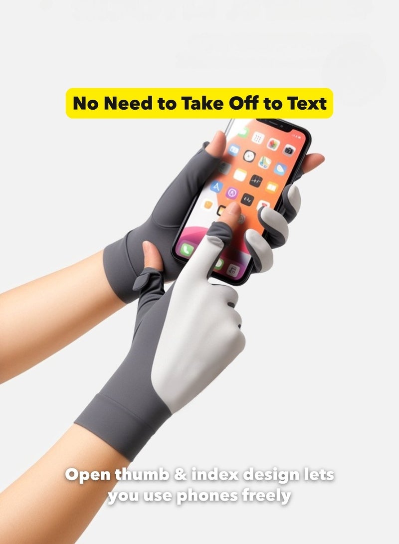 UPF50+ Cooling Sun Gloves for Women – Touchscreen-Friendly, Breathable Cool-Touch Fabric, Anti-Slip Grip, Thumb & Index Finger Open Design, UV Protection for Driving, Hiking, Cycling & Outdoor Use (1 Pair, Gray) - Image 4