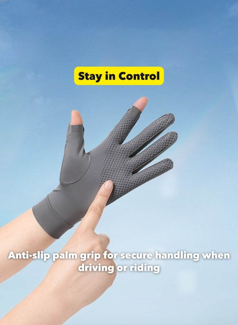 UPF50+ Cooling Sun Gloves for Women – Touchscreen-Friendly, Breathable Cool-Touch Fabric, Anti-Slip Grip, Thumb & Index Finger Open Design, UV Protection for Driving, Hiking, Cycling & Outdoor Use (1 Pair, Gray) - Image 5
