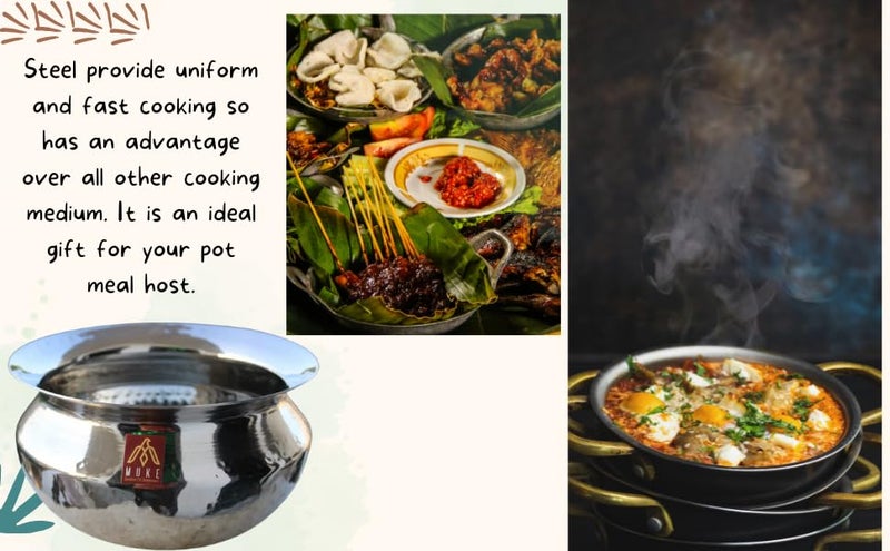 MUKE Stainless Steel Heavy Base Sipri Dekchi Handi Bhagona Cooking Degchi for Home and Kitchen biryani Handi cookwere Pot (2.5 Litre) - Image 3