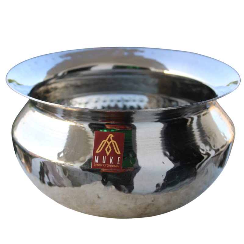 MUKE Stainless Steel Heavy Base Sipri Dekchi Handi Bhagona Cooking Degchi for Home and Kitchen biryani Handi cookwere Pot (2.5 Litre) - Image 1