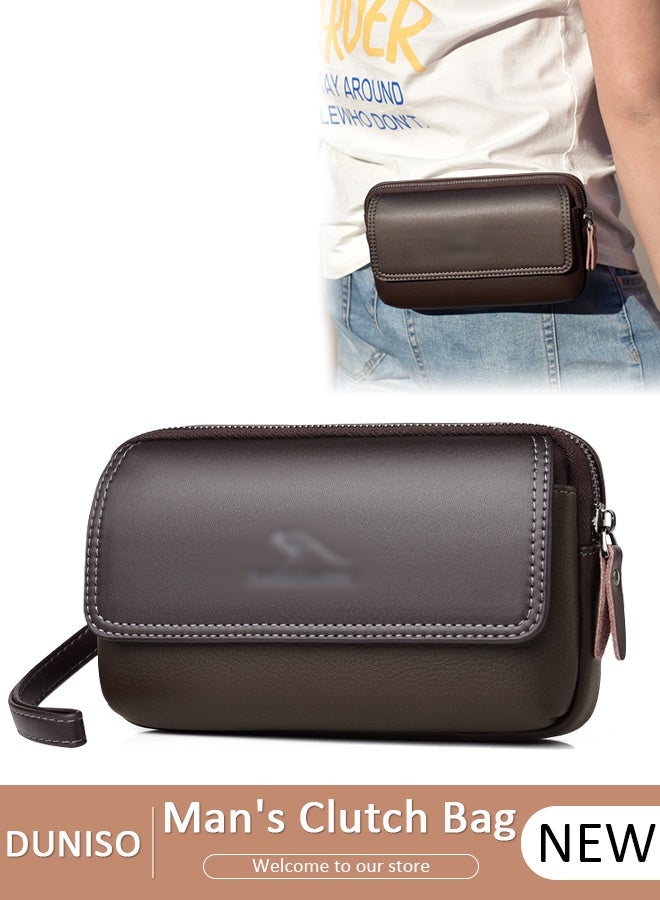 DUNISO Men's Handbag Clutch Bag,  Stylish and Durable Men's Handbag，Large Capacity with 1 Inner Patch Bag, 1 Main Bag, 3 Card Slots, External Insertion Bag, Multi functional Anti-Theft Wearproof Waist Bag - Image 1