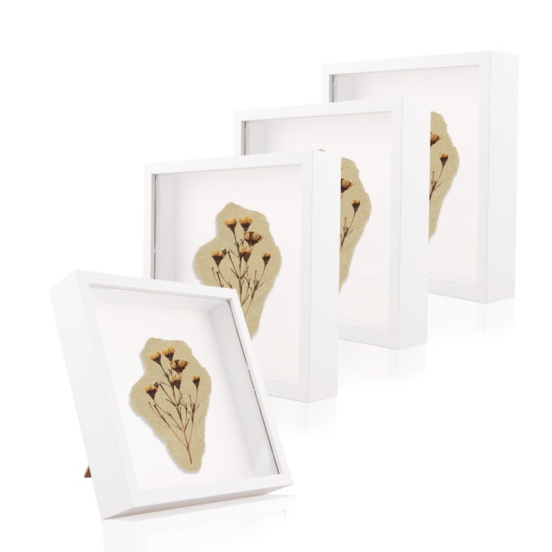 APACALI 4 Pack 8 x 8inch Shadow Box Frame 20 x 20cm Deep Box Frames Box Frames for Crafts 3D Deep Deep Picture Frame 3cm Inner Depth Deep Frame Display Box for Photos Flowers Memories White