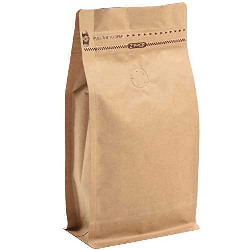 felipack 50 Count 32 Ounces1Kg Kraft Paper Coffee Bags High Barrier Kraft Foil Liner Flat Bottom Coffee Pouches with Degassing Valve Food Storage Bags with Rsealable Zipper Easy Open Tape 50pcs 32oz1kg - Image 2