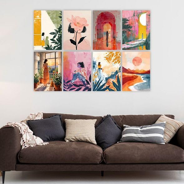 CVANU Beautiful Aesthetic Girls & Sun View Picture Printed 8pcs Wall Art Collage Kit Posters With Glue Dot Tape for Living Room| Office| Bedroom| Office| Walls Decorative Item (8.2inch X 11.6inch)_372 - Image 3