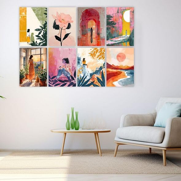 CVANU Beautiful Aesthetic Girls & Sun View Picture Printed 8pcs Wall Art Collage Kit Posters With Glue Dot Tape for Living Room| Office| Bedroom| Office| Walls Decorative Item (8.2inch X 11.6inch)_372 - Image 2