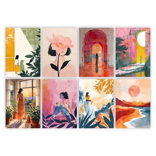 CVANU Beautiful Aesthetic Girls & Sun View Picture Printed 8pcs Wall Art Collage Kit Posters With Glue Dot Tape for Living Room| Office| Bedroom| Office| Walls Decorative Item (8.2inch X 11.6inch)_372 - Image 1