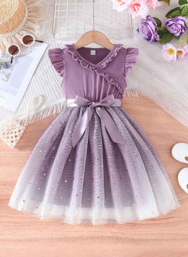 تايك تو Take Two Purple Bow Detail Embellished Mesh Dress