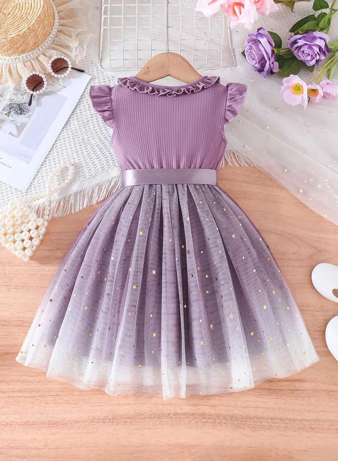 Take Two Take Two Purple Bow Detail Embellished Mesh Dress