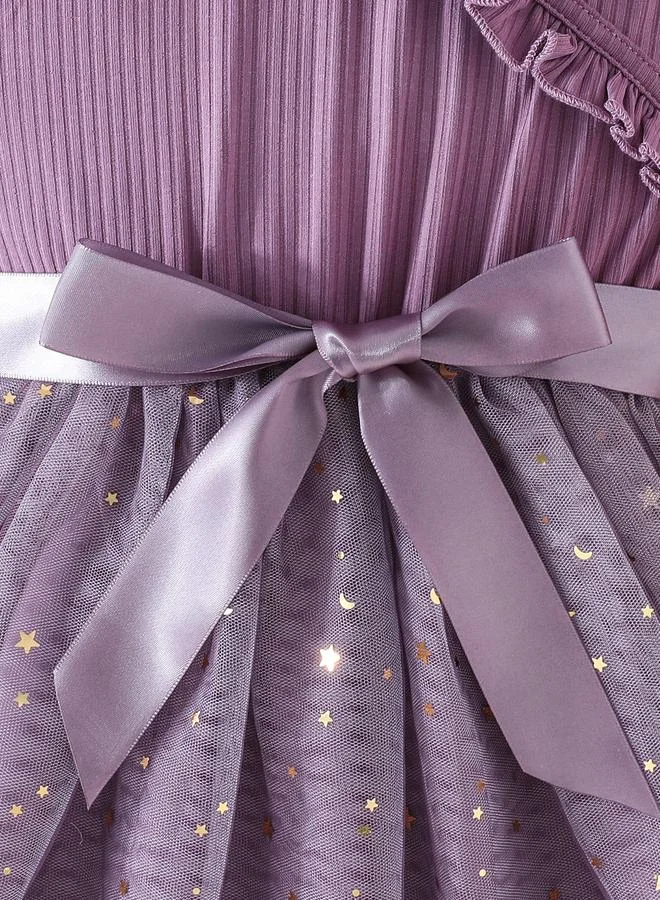 Take Two Take Two Purple Bow Detail Embellished Mesh Dress