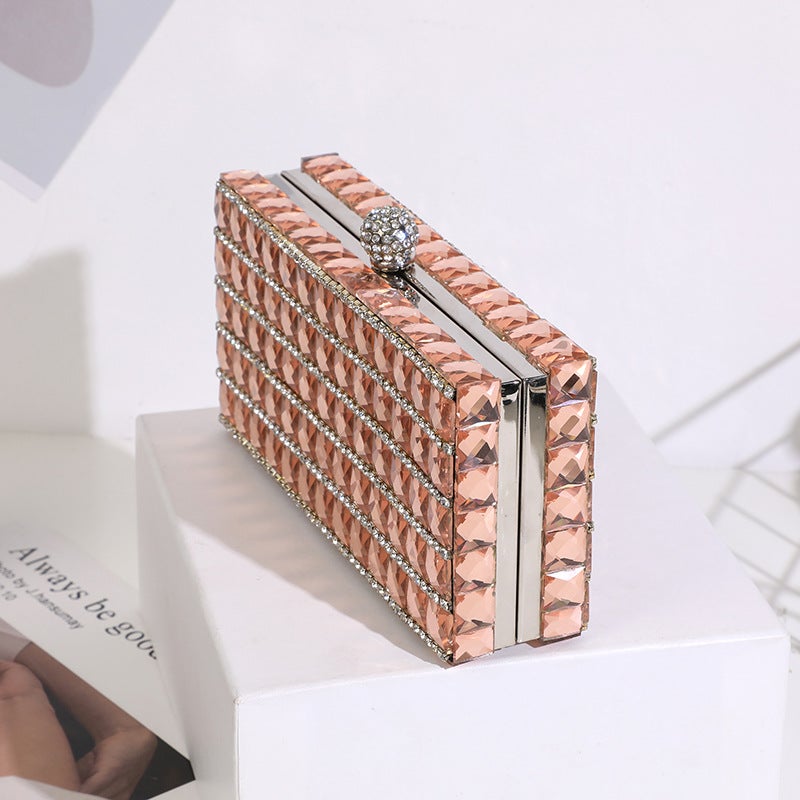 Dinner Bag Ladies Double-Sided Glass Diamond Hand Bag Fashion Personality Handbag - Image 5
