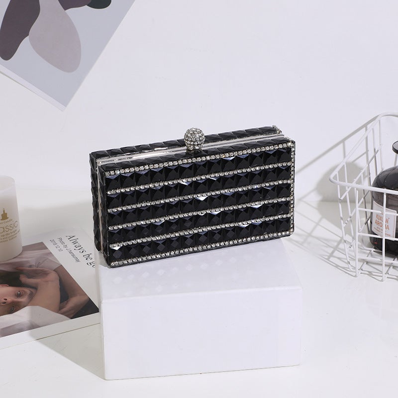Dinner Bag Ladies Double-Sided Glass Diamond Hand Bag Fashion Personality Handbag - Image 1