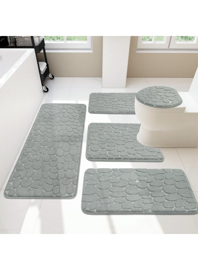 Hugifts 3 Piece Super Soft and Fluffy Microfiber Absorbent Solid Bathroom Rug Set with Rubber Backing Includes Non-Slip Bath Rug, Contour Mat, and Toilet Lid Cover (Grey) - Image 2