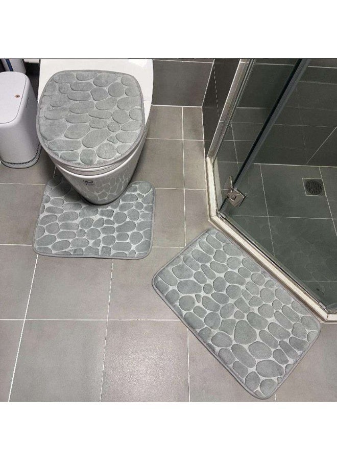 Hugifts 3 Piece Super Soft and Fluffy Microfiber Absorbent Solid Bathroom Rug Set with Rubber Backing Includes Non-Slip Bath Rug, Contour Mat, and Toilet Lid Cover (Grey) - Image 3