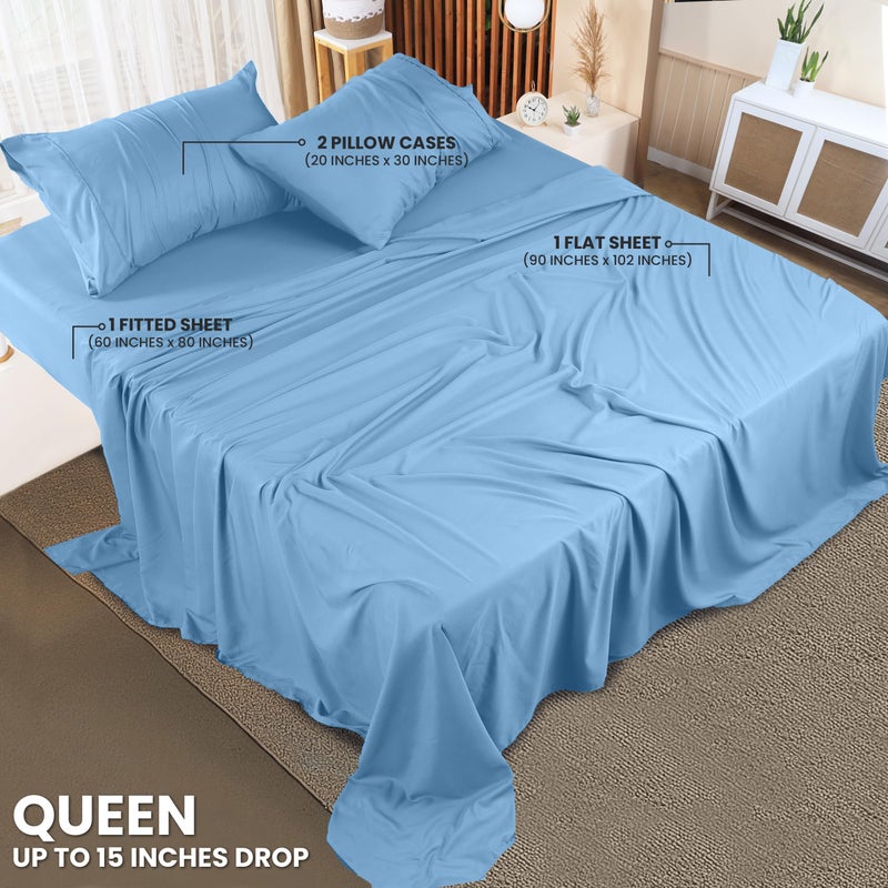 Utopia Bedding Queen Sheet Set â€“ 4 Piece Bed Sheets for Queen Size Bed, Soft and Breathable Microfiber, Includes 1 Fitted Sheet, 1 Flat Sheet and 2 Pillowcases (Dutch Blue) - Image 2