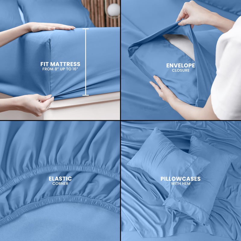Utopia Bedding Queen Sheet Set â€“ 4 Piece Bed Sheets for Queen Size Bed, Soft and Breathable Microfiber, Includes 1 Fitted Sheet, 1 Flat Sheet and 2 Pillowcases (Dutch Blue) - Image 3