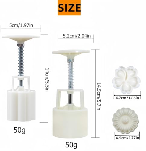 Accfore 2 Pack Moon Cake Mold,50g Moon Cake Press Mould Maker Hand Printed Flower Cutter Baking Tools with 10 Stamps - Image 2
