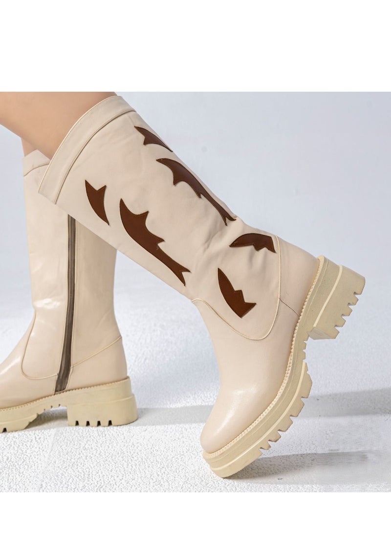 Vbranda Leather Boot With Side Embellishments B-42-BEIGE - Image 1