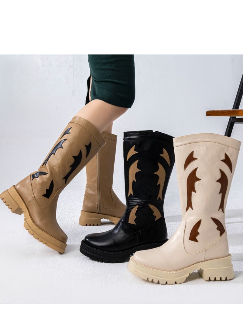 Vbranda Leather Boot With Side Embellishments B-42-BEIGE - Image 2