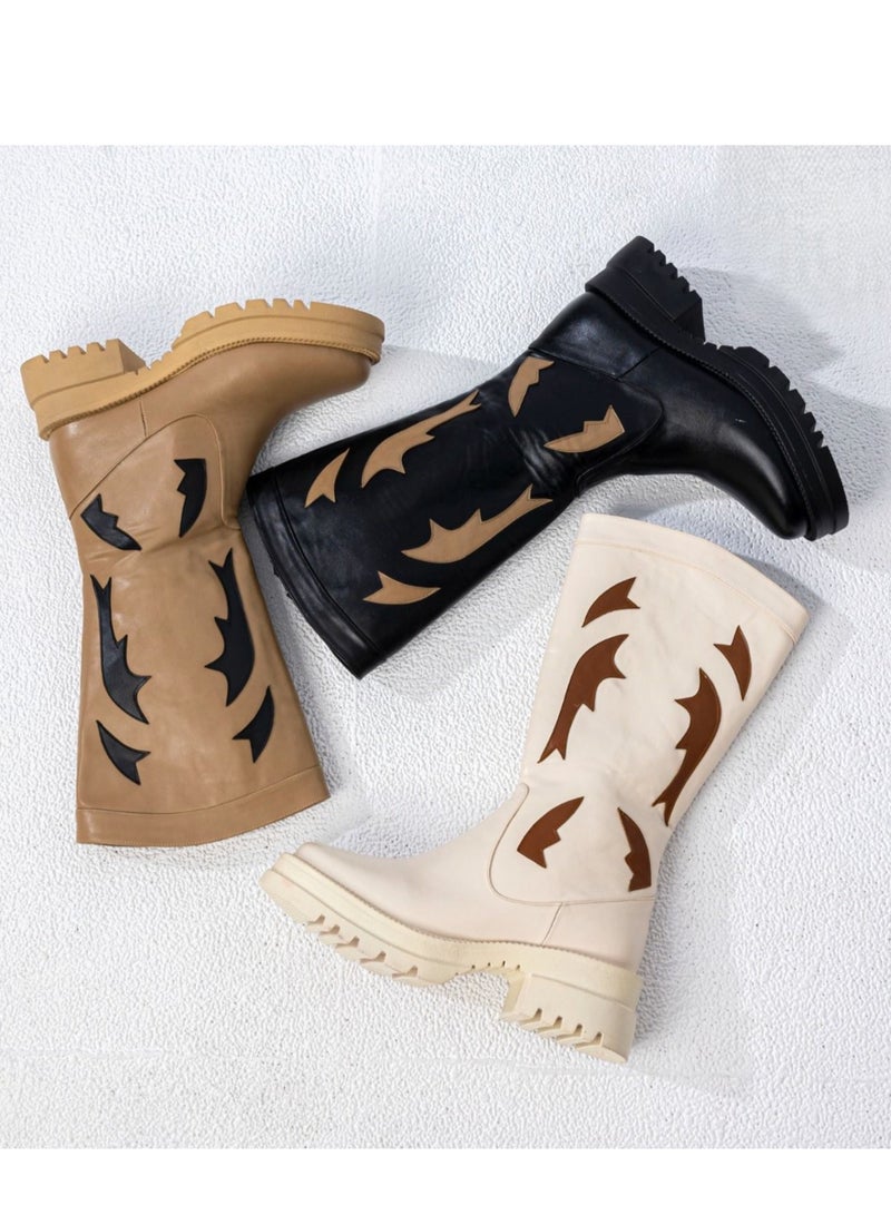 Vbranda Leather Boot With Side Embellishments B-42-BEIGE - Image 3