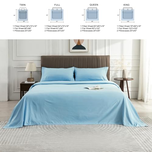 WODFAMY Microfiber Easy Fit Queen Size Bed Sheet Set Extra Soft Deep Pockets Luxury Hotel 4 Piece Set Light Blue Bed Sheets Queen Sheets - Image 2