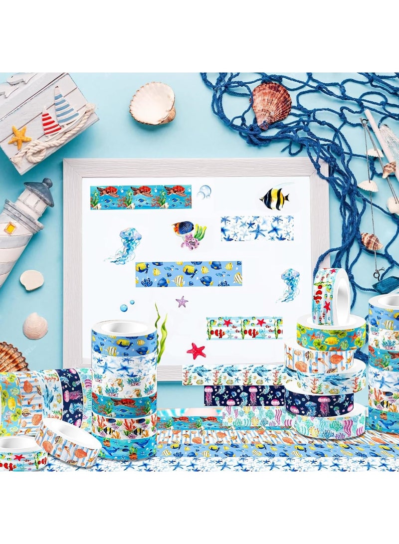 سيوسي Blue Ocean Washi Tape, Decorative Tapes for Scrapbooking, Journals, Planners & DIY Crafts, Masking Tapes for Gifts, Wrapping & Art, With Sea Animal Cartoon (12-Roll, Assorted Designs) - Image 4