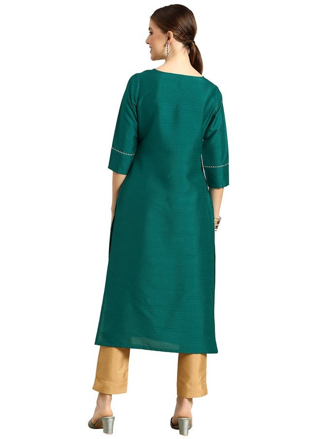 Janasya - Janasya Women's Green Poly Silk Solid Kurta with Pant - Image 1