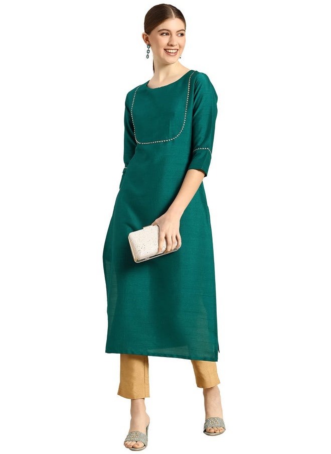 Janasya - Janasya Women's Green Poly Silk Solid Kurta with Pant - Image 1