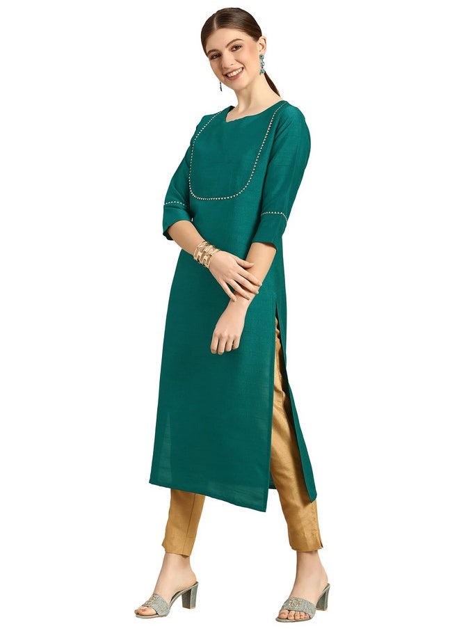 Janasya - Janasya Women's Green Poly Silk Solid Kurta with Pant - Image 1