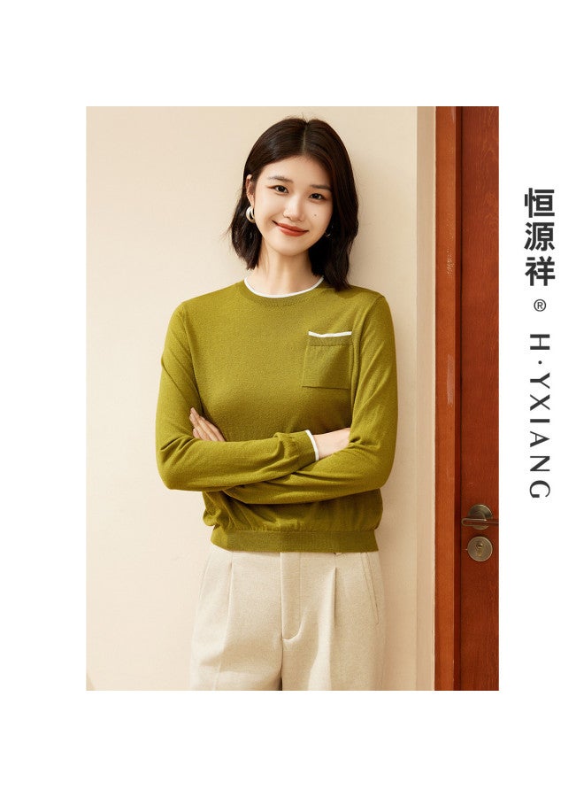 Hengyuanxiang Real Pocket Decorationwomen'S Knit Round Neck Spring/Autumn Base Layer Thin Wool Sweater Close-Fitting And Comfortable - Image 4