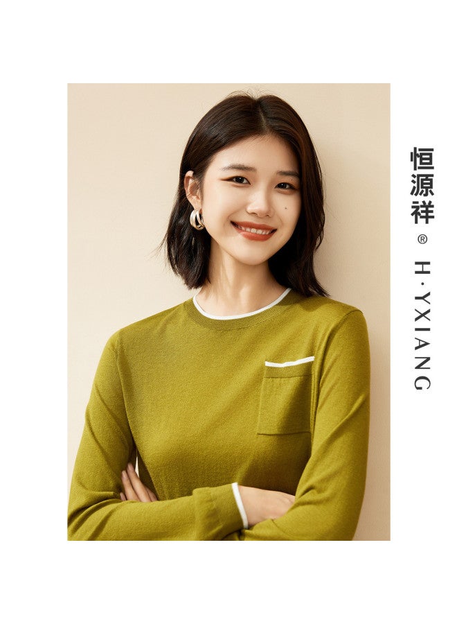 Hengyuanxiang Real Pocket Decorationwomen'S Knit Round Neck Spring/Autumn Base Layer Thin Wool Sweater Close-Fitting And Comfortable - Image 5