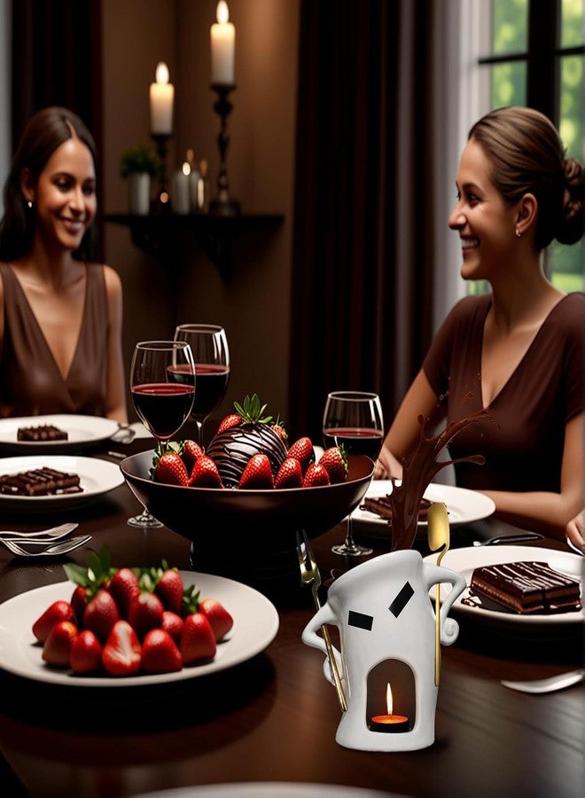 Antetek Mini Ceramic Fondue Set: Chocolate Fondue Melting Cup, Cheese Fondue Pot, Candy Mini Fondue Cups with 1 Fork & 1 Scoop - Food-Safe Gift for Parties, Gifts, Cozy Nights (Gold, 5.5 inches) - Image 3