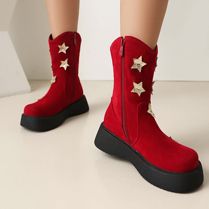 Star Color Matching Matte Velvet Short Boots Low Heel Thick Bottom Casual Boots 40-43 Martin Boots - Image 5