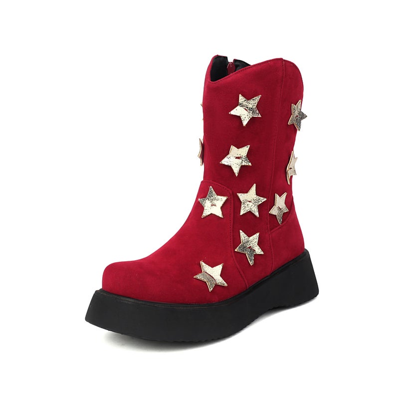 Star Color Matching Matte Velvet Short Boots Low Heel Thick Bottom Casual Boots 40-43 Martin Boots - Image 1